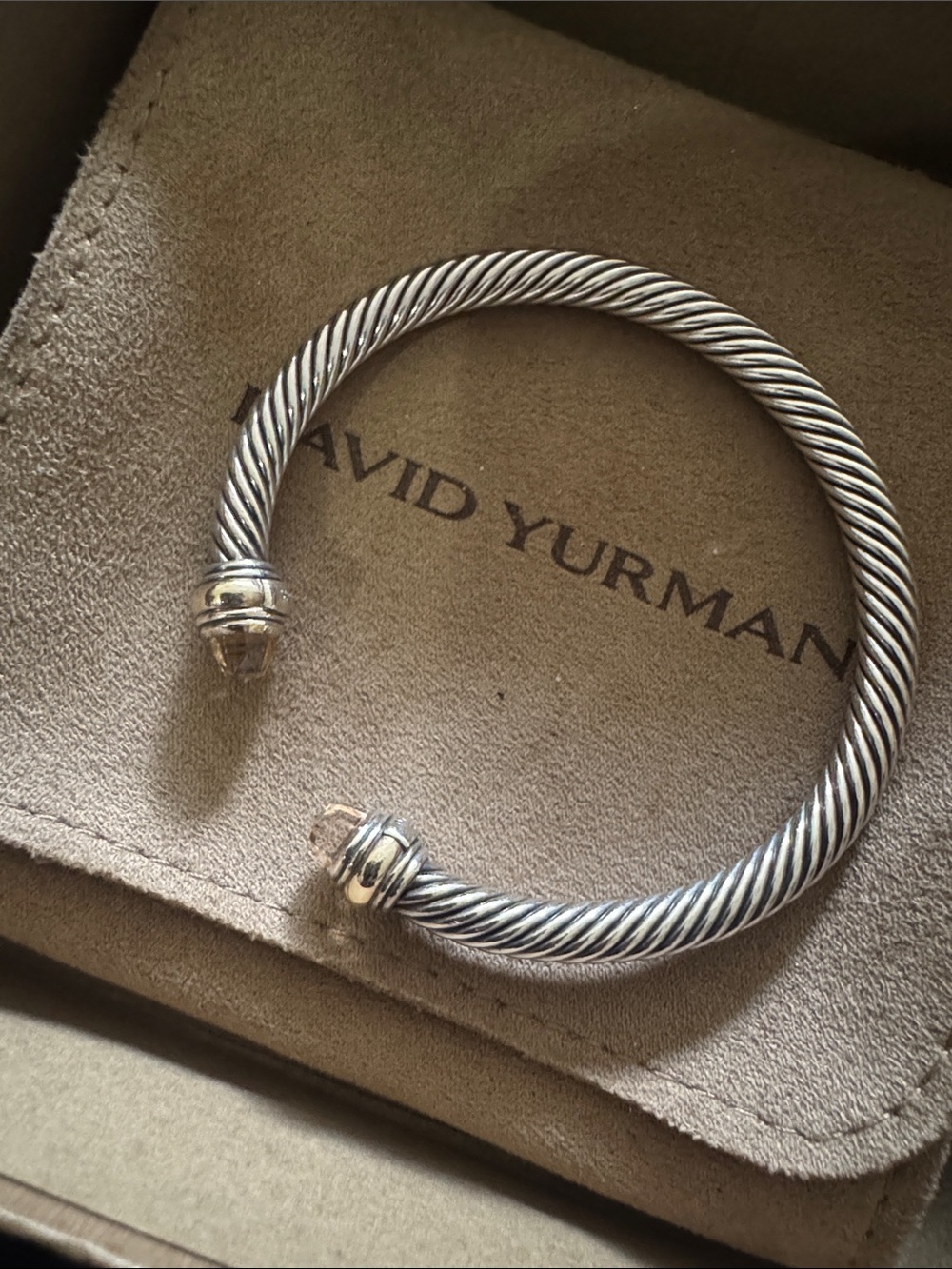 David Yurman Silver Cable Bracelet with Clear Crystal Size Med
